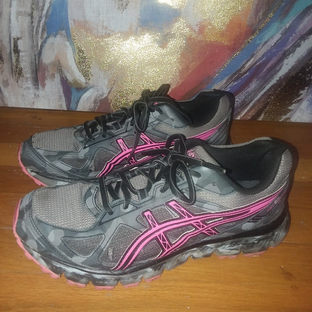 Asics Gray/ Pink Camouflage Gel Sneakers